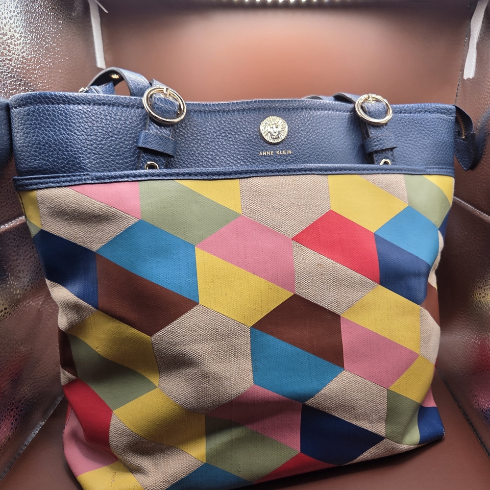 Anne Klein Blue and Multicolor Tote Bag